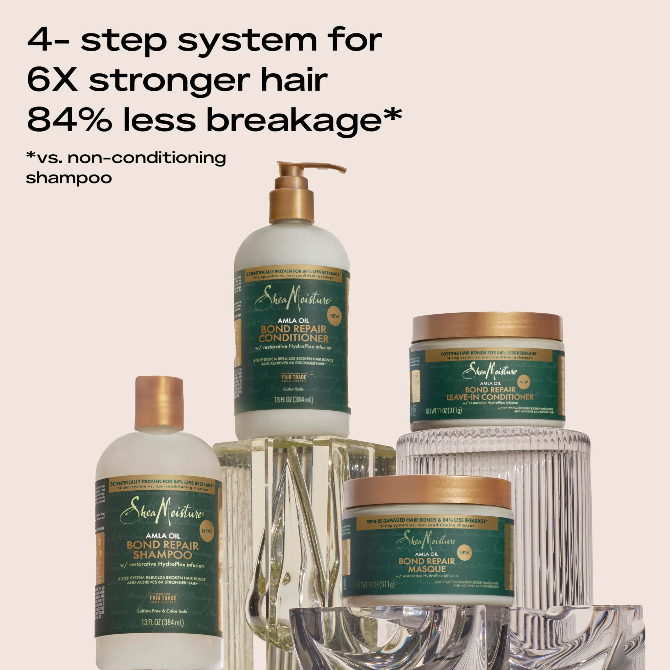SheaMoisture Bond Repair Shampoo, Conditioner, Leave-In, & Masque Alma Oil 4 Pk to Strengthen Hair with Restorative HydroPlex Infusion